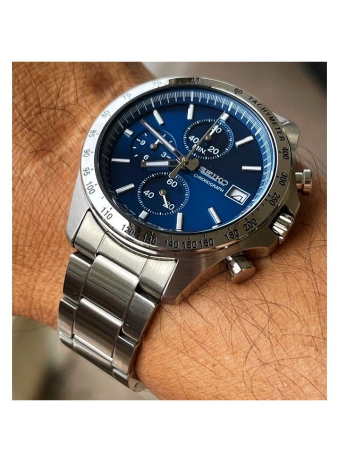 Seiko Spirit Chronograph Men’s Watch SBTR023, 39.8 mm Blue Dial & Stainless Steel Bracelet, Tachymeter, 100 m WR - Image 4